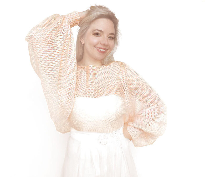 Persiku krāsas adīts līgavas džemperis ar kuplām piedurknēm, kods WLP1